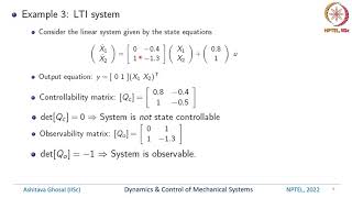 Lec 25 Examples of Controllability and Observability [upl. by Perrie]