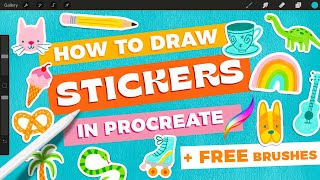 How to Draw Stickers in Procreate  FREE Procreate Brushes [upl. by Leandre]