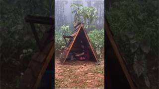 Make a shelter under the rain in the rainforest bushcraft survivalskills camping camping build [upl. by Hairu]