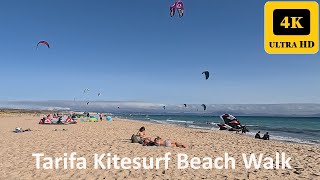 Tarifa Beach Walk  Kitesurfing Windsurfing  Cadiz Spain Europe 4K Hot Summer 2024 Relaxing walking [upl. by Nordek]