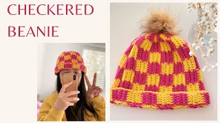 CROCHET CHECKERED BEANIE  CROCHET BY BEV [upl. by Lorola]