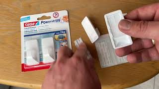 Tesa Powerstrips Haken Large ECKIG  Selbstklebender Wandhaken Unboxing und Anleitung [upl. by Amla]