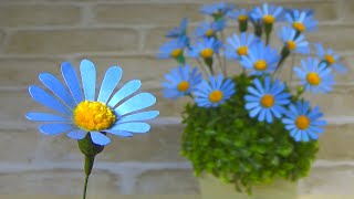 （ペーパーフラワー）春の花・秋の花 ブルーデージーの花の作り方【DIY】paper flowerHow to make a blue daisy flower [upl. by Bollay]