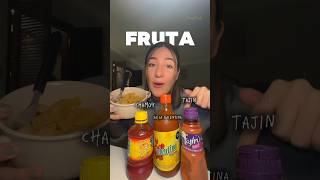 Pruebo fruta con tajin chamoy y salsa valentina por primera vez frutaenchilada comidamexicana [upl. by Einafpets]