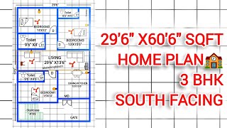 296quot X606quot SQFT 3 BHK HOME PLAN🏫 SOUTH FACING [upl. by Ivana]