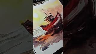 Simple watercolor painting tutorial  Watercolor boat on the beach landscape  Sandip Karmakar [upl. by Eiramrebma233]