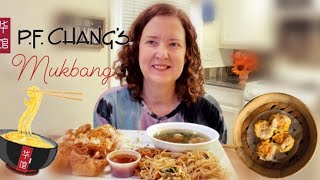 Mukbang  PF Changs  Won Ton Soup Spicy Chicken Shrimp Pad Thai Crab Wontons [upl. by Merchant]