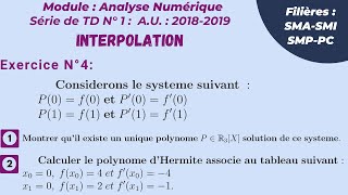 Exercices corrigés Série de TD N°1  Interpolation  USMBAENSFès AU  20182019  Exercice 4 [upl. by Adnimra]