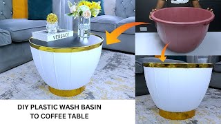 PLASTIC WASH BASIN TRANSFORMED TO COFFEE TABLE  RECYCLING PLASTIC DIY PROJECTS 2024 [upl. by Lil]