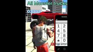 ALL MONSTER TRUCKS ALL NEW CHEAT CODES Indian Bike Driving 3d 😱😳  All Monster trucks Cheat codes [upl. by Hairahs]