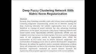 Deep Fuzzy Clustering Network With Matrix Norm Regularization [upl. by Nidak]