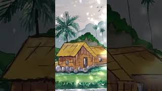 Village Scenery  drawingeasy painting art [upl. by Jemima]