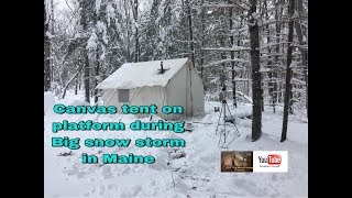 Canvas Tent on platform during snow storm in Maine [upl. by Milas]