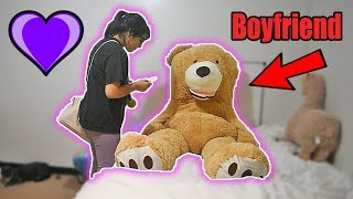 Giant Teddy Bear Surprise Prank On Girlfriend [upl. by Netsew386]