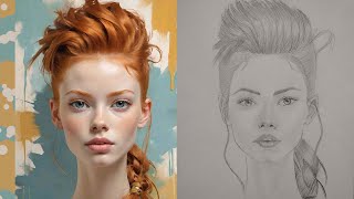 How to Draw a Portrait of a Girl Using Photos Portrait Drawing of Beautiful Girl With Orange Hair [upl. by Dviad]