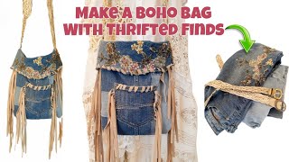 How To Make a Denim Boho Bag with Thrifted Jeans and Belts [upl. by Latsirk]