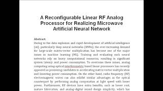 A Reconfigurable Linear RF Analog Processor for Realizing Microwave Artificial Neural Network [upl. by Nealson]