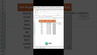 Doğum tarixi və indiki tarixə görə yaşın hesablanması Excel ExcelTips ExcelTricks [upl. by Oinoitna]