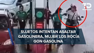 Despachadora frustra asalto roseando de gasolina a delincuentes en Teoloyuca Edomex [upl. by Kisor]