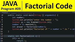 Java Program 9  Factorial of Number using Scanner amp Recursion [upl. by Anglim642]