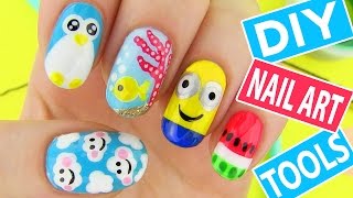 DIY Nail Art Tools with 5 Easy Nail Art Designs How to Paint your Nails at Home [upl. by Pomcroy633]