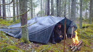 Tarp Camping in the Rain  Finding Fatwood  3 Days Bushcraft Trip [upl. by Tybi]