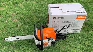 NEW Chainsaw Stihl MS180 FIRST START [upl. by Cung191]