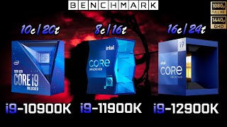 Intel i9 10900k vs i9 11900K vs i9 12900K  Benchmark  Test in 8 Games [upl. by Enilegnave]