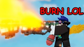 my Flamethrower does INF DAMAGE VS 50 players Roblox Bedwars [upl. by Li296]