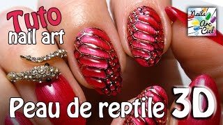 Nail Art Peau de reptile 3D avec du gel et du foil [upl. by Malvina]