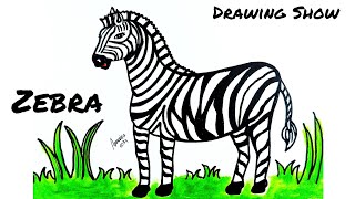 Zebra Drawing Easy  How To Draw zebra Step by step Animal Drawing [upl. by Nunes979]