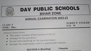 DAV Class 5 English Question paper of Annual Examination 202223 davalok [upl. by Ahseryt]