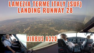 Lamezia Terme Italy SUF Scenic Approach  landing on Runway 28 Airbus cockpit and pilots view [upl. by Flanna]