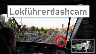 Dashcam Lokführer 5  Schnellbremsung am Bahnübergang und Gleishüpfer [upl. by Seaver167]