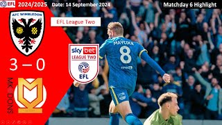 AFC Wimbledon 30 Milton Keynes Dons Matchday 6 202425 EFL League Two Highlight [upl. by Ondine442]