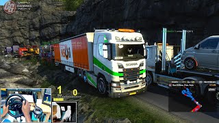 TruckersMP ProMods 266  Heavy Traffic quarry Road Kirkenes Norway  Steering wheel gameplay [upl. by Rimidalb177]