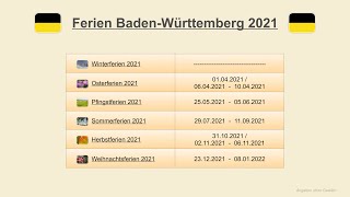 Ferien Baden Württemberg 2021 [upl. by Aikehs765]