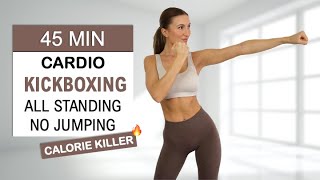 45 Min Cardio Kickboxing  No Jumping All Standing  High Intense Fat Burn No Repeat Home Workout [upl. by Annaeirb]