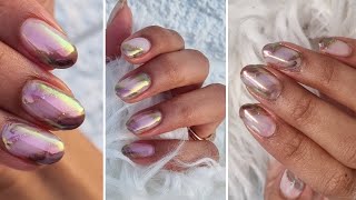 Simple Fall Autumn marble salon gel rebalance Chrome marble nails [upl. by Rett582]