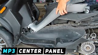 Piaggio MP3  Center Panel Removal  Mitchs Scooter Stuff [upl. by Enaira7]