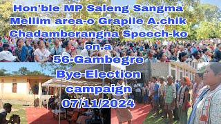 Honble MP Saleng SangmaGrapile Mellim areao Chadamberangna speech ona [upl. by Nibram569]