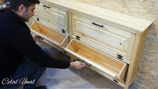 DIY Wooden Shoe Cabinet  Woodworking Design Wooden Shoe Storage  Ahşap Ayakkabılık Yapımı [upl. by Okiruy]