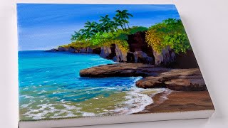 Beach painting  Acrylic painting for beginner  Aham Art [upl. by Yenroc]