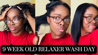 Relaxed Hair Wash Day Routine  9 Weeks Post Relaxer [upl. by Azriel]