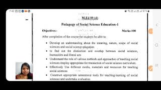 Pedagogy of Social Science Education Syllabus of Med 3rd semester Paper 1  Master of Education [upl. by Besse]