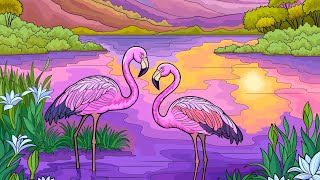 Couple Flamingos in Sunset heycolor paintbynumbers colorwithme coloring relaxing lake nature [upl. by Elleirbag]