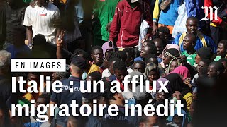 Italie  des milliers de migrants affluent sur l’île de Lampedusa [upl. by Cirre155]