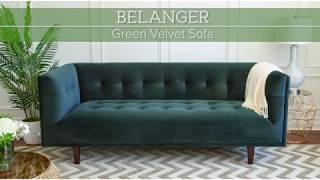 Abbyson  BELANGER Green Velvet Sofa [upl. by Etnud]