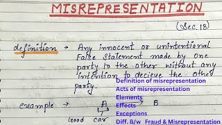 Misrepresentation Section 18 Effects amp Essentials Diff bw Fraud amp Misrepresentation [upl. by Leinaj]