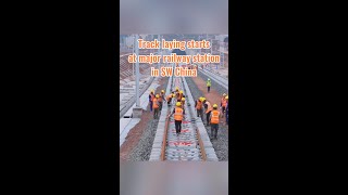 Track laying starts at major railway station in SW China [upl. by Leverick312]